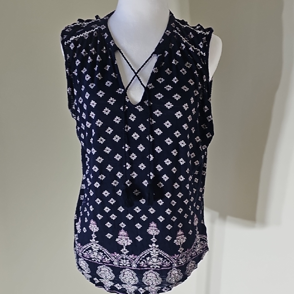 Lucky Brand Navy and White Sleeveless‎ Blouse